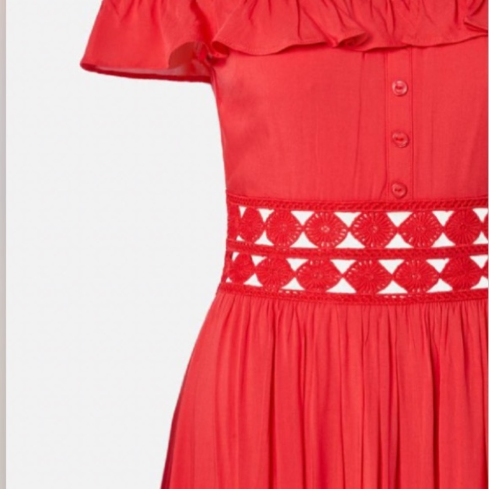 JustFab Off-Shoulder Crochet Maxi Dress Coral Small - Picture 3 of 9